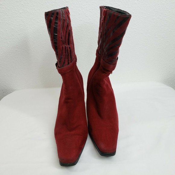 Women Vintage boots heels booties 80s Red tiger stripe suede bootie punk espo 37 - Picture 4 of 11